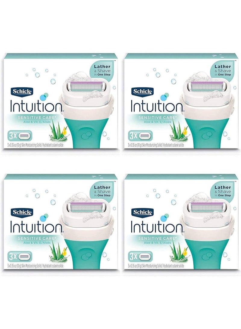 schick 4-piece Intuition refillable razor blade set for moisturizing and caring for sensitive skin