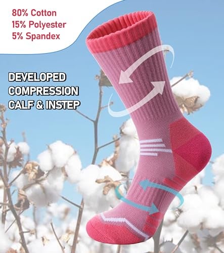 FNOVCO Women's Hiking Walking Running Crew Socks Thick Cushioned Athletic Compression Socks 5 Pairs (Multicolor 02, 9-11) - Image 3