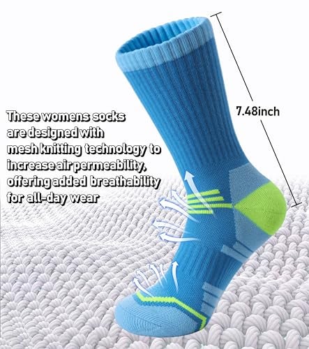 FNOVCO Women's Hiking Walking Running Crew Socks Thick Cushioned Athletic Compression Socks 5 Pairs (Multicolor 02, 9-11) - Image 4