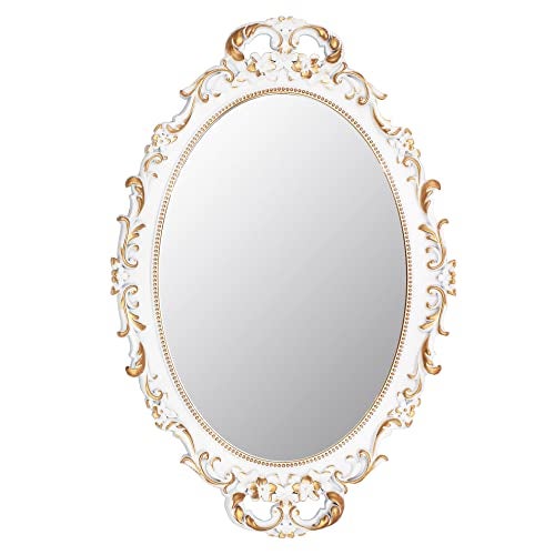 Tstarer Vintage Decorative White Framed Mirror, Small Oval Wall Hanging Mirror - 9.6" W x 14.3" L (White) - Image 1
