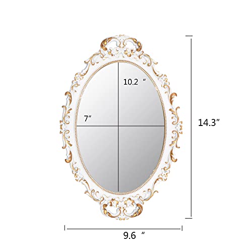 Tstarer Vintage Decorative White Framed Mirror, Small Oval Wall Hanging Mirror - 9.6" W x 14.3" L (White) - Image 4