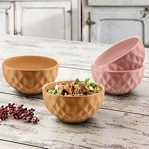 URBAN CHEF Ceramic Bowls | 500 ML | Kitchen Accessories Items, Microwave Safe Bowl, Serving Bowl, Bowl Set, Bowls for Kitchen, Mixing Bowl, Prism Ceramic Handcrafted (Set of 4 - Peach & Mustard) - Image 1