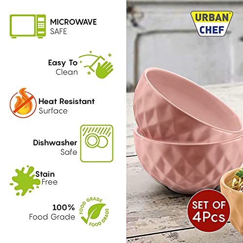 URBAN CHEF Ceramic Bowls | 500 ML | Kitchen Accessories Items, Microwave Safe Bowl, Serving Bowl, Bowl Set, Bowls for Kitchen, Mixing Bowl, Prism Ceramic Handcrafted (Set of 4 - Peach & Mustard) - Image 2