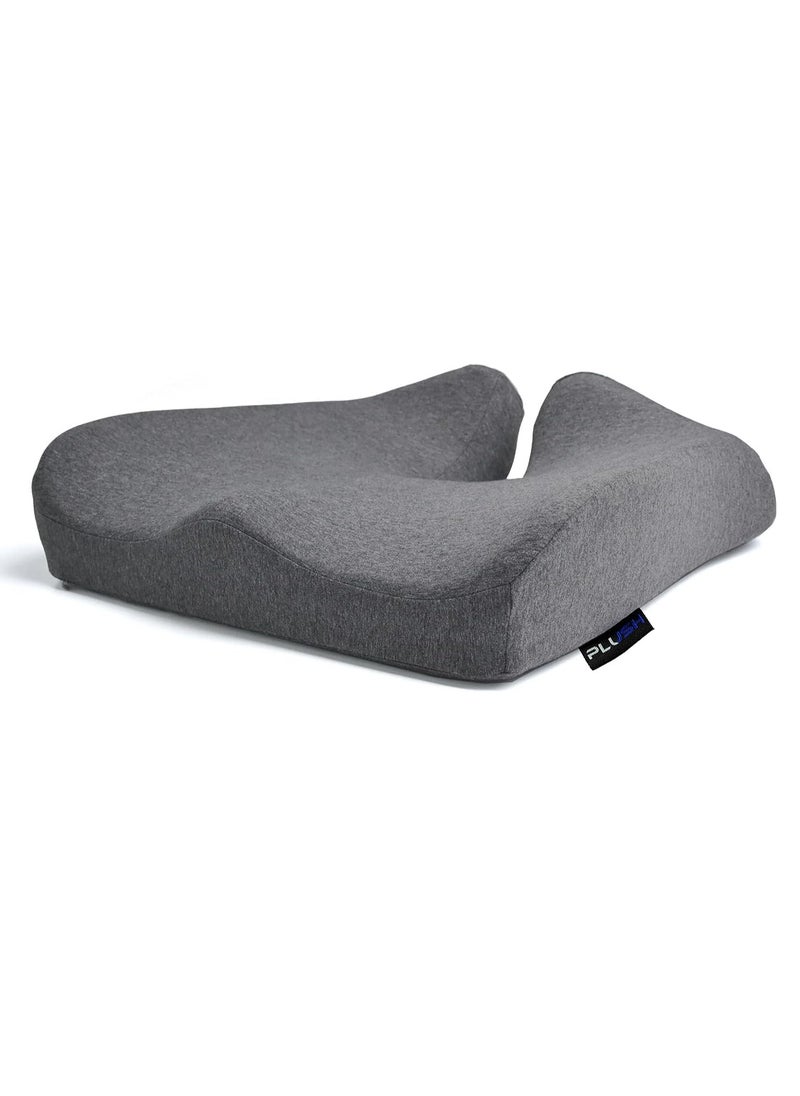 Plush Plush Memory Foam Seat Cushion, High Density Pillow for Office Chair, Strategic Rear Cutout Gives You Pain Relief by Pressure Reduction. Perfect for Hemorrhoids, Tailbone, Coccyx, Sciatica - Grey  - Image 1