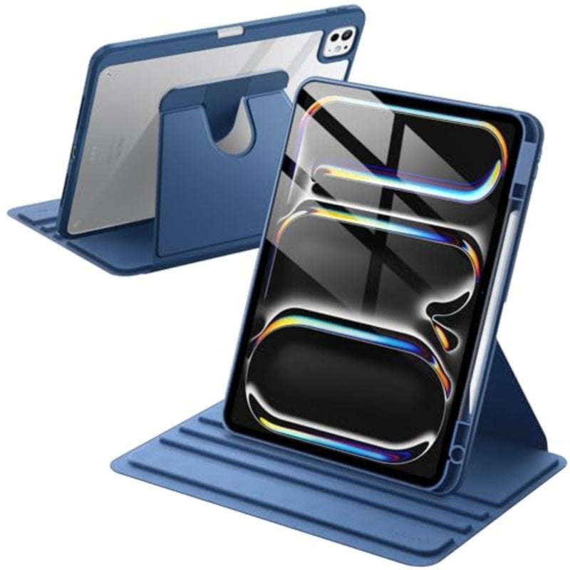 حافظة JETech دوارة لجهاز iPad Pro 13 بوصة M5/M4 2025/2024 مع حامل قلم رصاص، غطاء حامل واقٍ يدور 360 درجة، ظهر شفاف، استيقاظ/نوم تلقائي (كحلي) - Image 1
