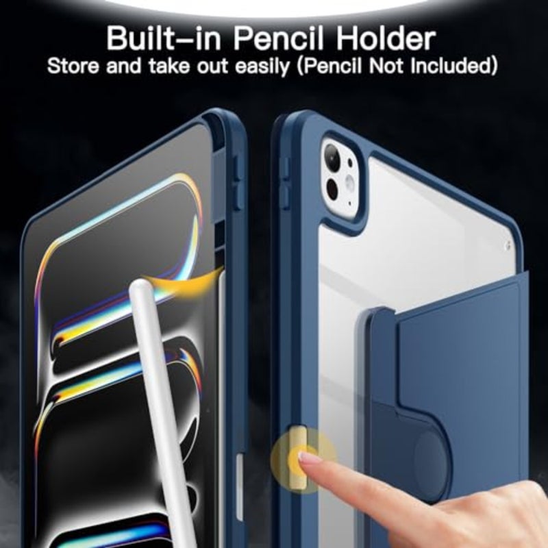 حافظة JETech دوارة لجهاز iPad Pro 13 بوصة M5/M4 2025/2024 مع حامل قلم رصاص، غطاء حامل واقٍ يدور 360 درجة، ظهر شفاف، استيقاظ/نوم تلقائي (كحلي) - Image 5