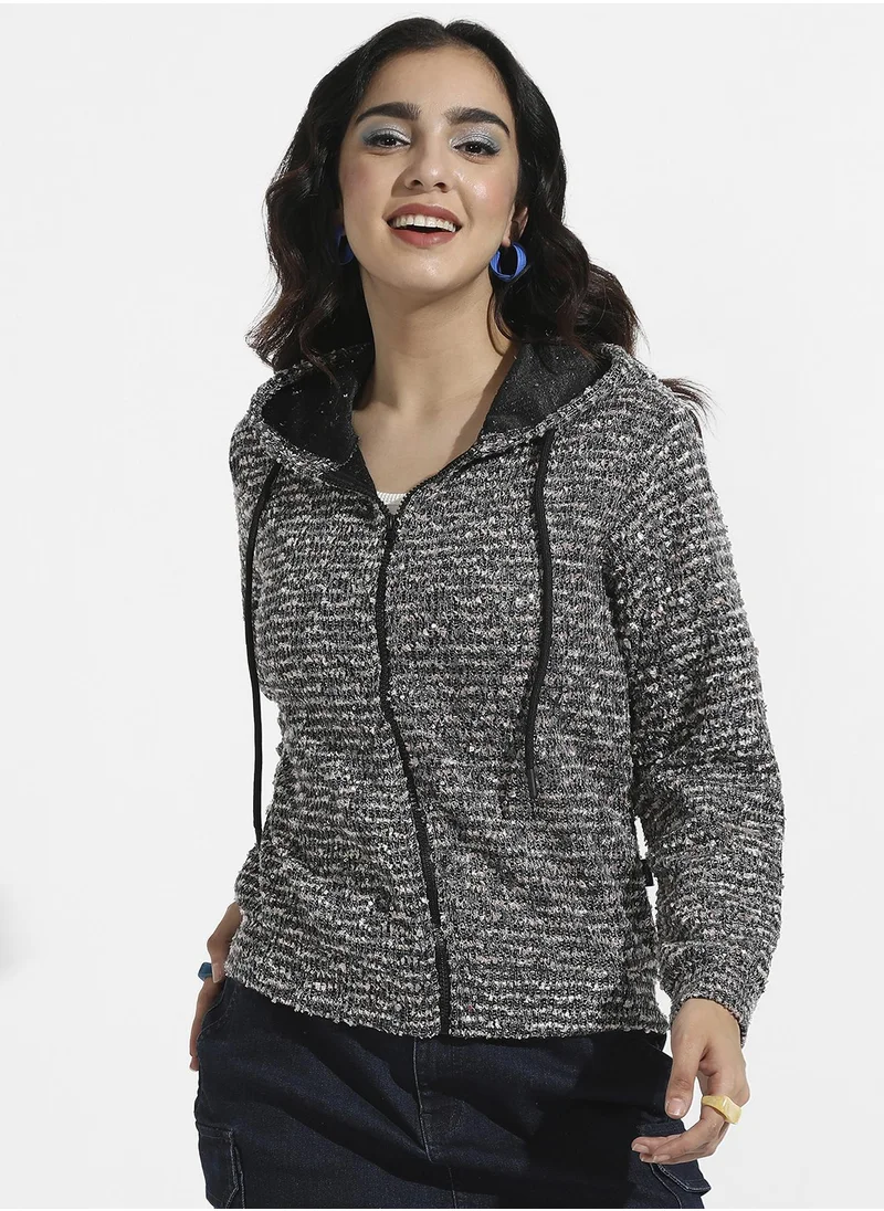 Campus Sutra Zip-Front Textured Hoodie