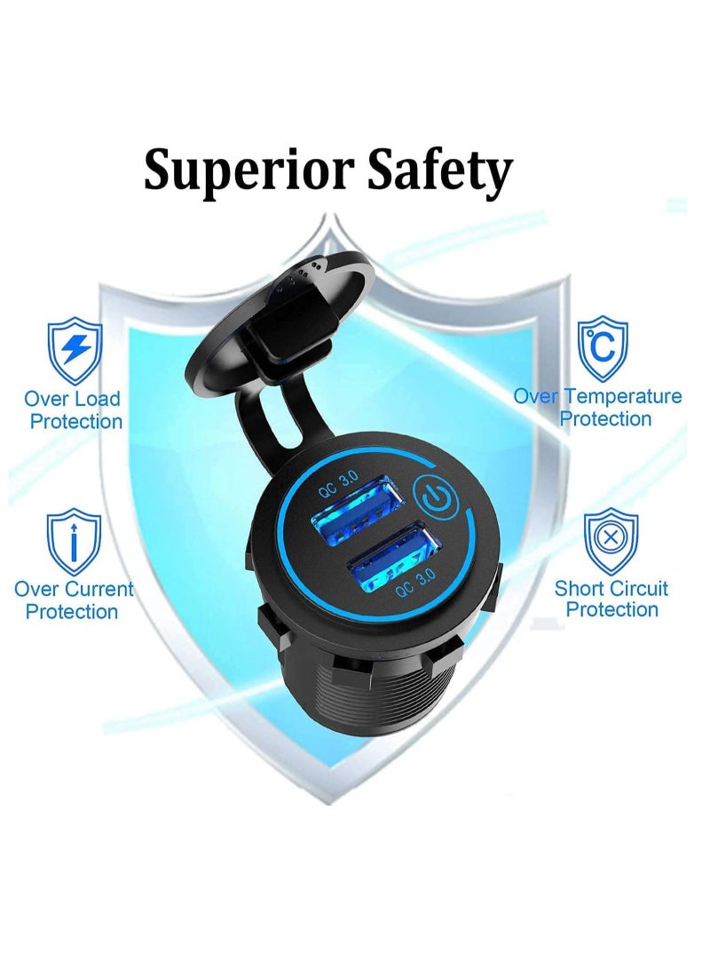 SYOSI USB Outlet, Quick Charge 3.0 Dual USB Power Outlet 12V with Touch Switch, Waterproof 12V/24V Fast Charge USB Charger Socket DIY Kit for Car Boat Marine Bus Truck Golf Cart RV Motorcycle 2 Pack - Image 4