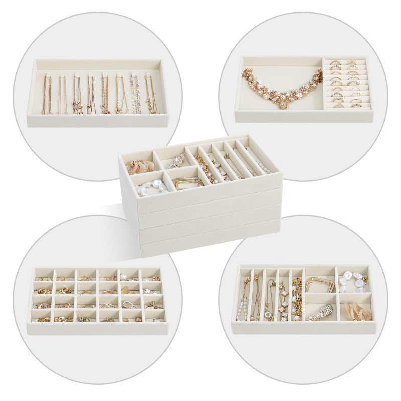 ProCase Stackable Jewelry Organizer Trays for Drawers, Jewelry Drawer Inserts Container Display Case Storage for Earring Necklace Rings Bracelet with Removable Dividers -Beige, 4 Layers - Image 4