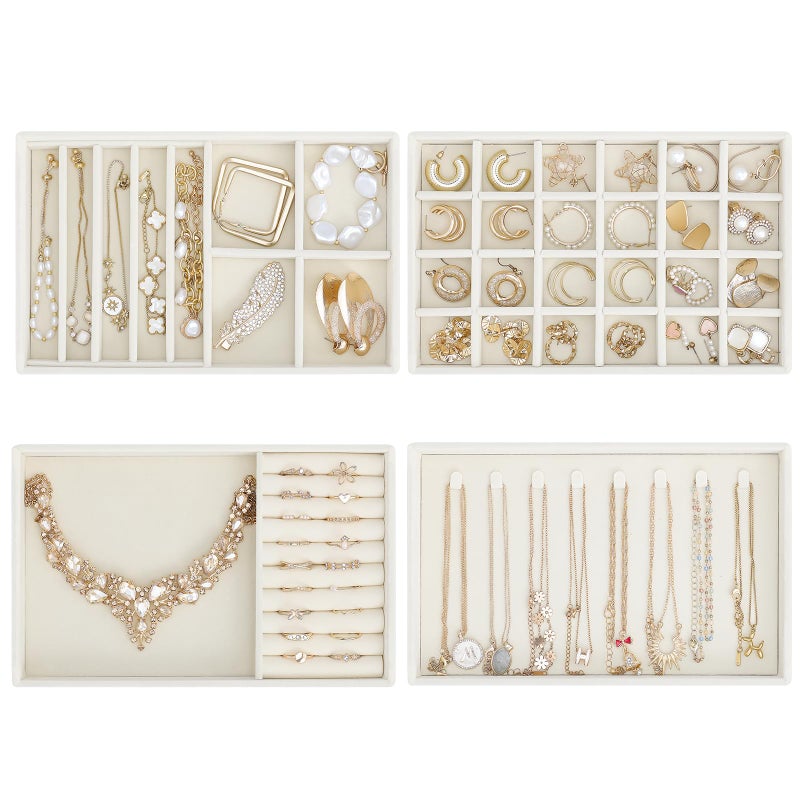 ProCase Stackable Jewelry Organizer Trays for Drawers, Jewelry Drawer Inserts Container Display Case Storage for Earring Necklace Rings Bracelet with Removable Dividers -Beige, 4 Layers - Image 1