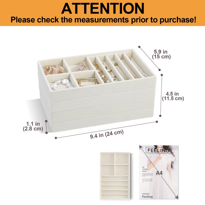 ProCase Stackable Jewelry Organizer Trays for Drawers, Jewelry Drawer Inserts Container Display Case Storage for Earring Necklace Rings Bracelet with Removable Dividers -Beige, 4 Layers - Image 2