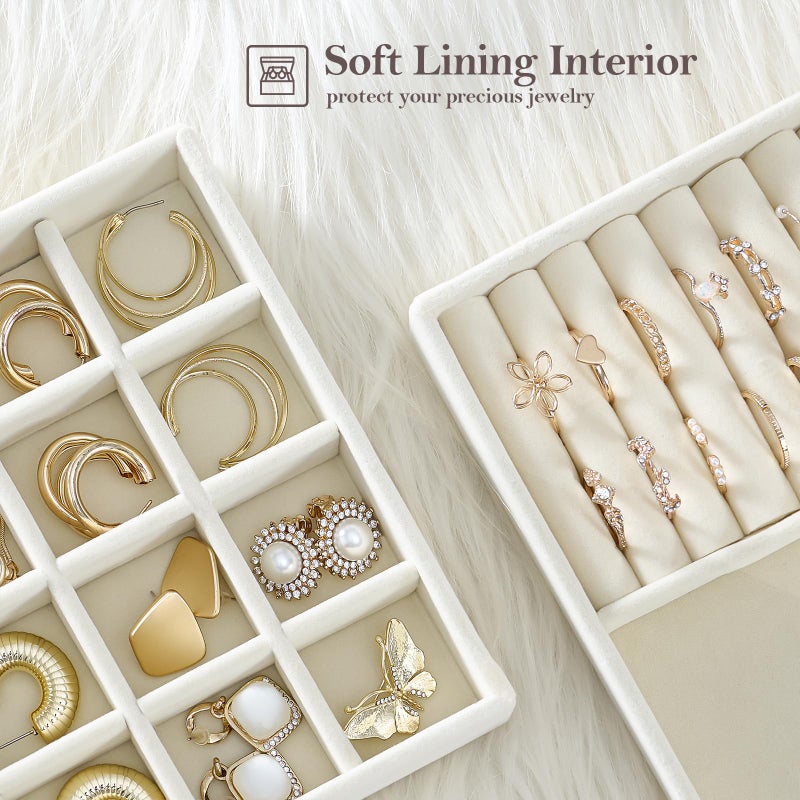 ProCase Stackable Jewelry Organizer Trays for Drawers, Jewelry Drawer Inserts Container Display Case Storage for Earring Necklace Rings Bracelet with Removable Dividers -Beige, 4 Layers - Image 5