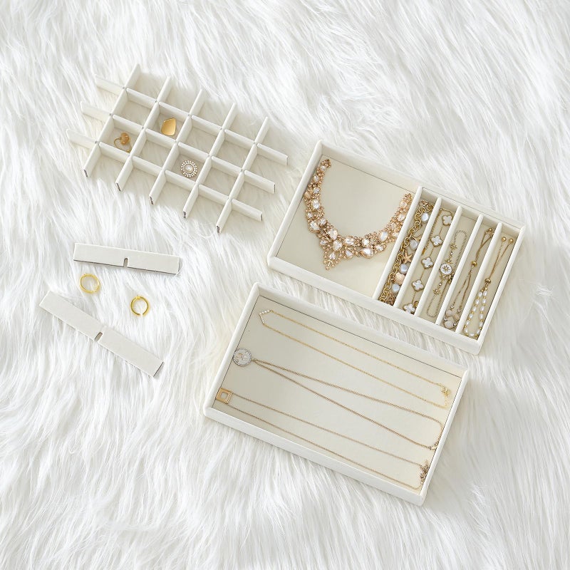ProCase Stackable Jewelry Organizer Trays for Drawers, Jewelry Drawer Inserts Container Display Case Storage for Earring Necklace Rings Bracelet with Removable Dividers -Beige, 4 Layers - Image 3