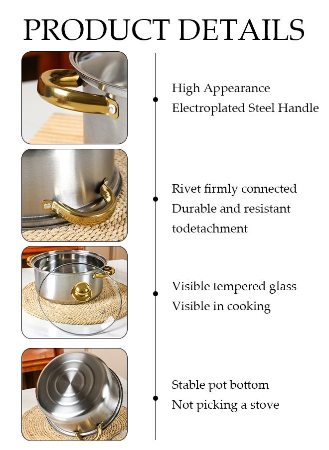 DUNISO 12 Pcs Stainless Steel Cookware, Non Stick Household Kitchen Pot, Ergonomic Gold-Plated Handle, Easy To Clean, Stackable, With Kettle, Frying Pan, Soup Pot And Milk Pot, Suitable For Induction Cookers, Dishwashers, Ovens  - Image 4
