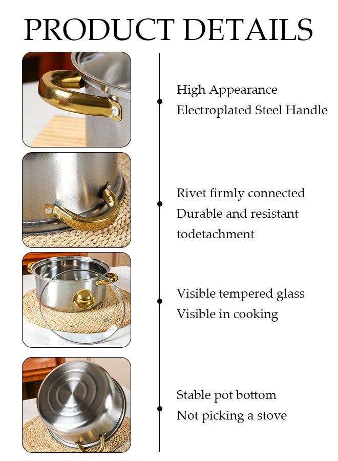 DUNISO 12 Pcs Stainless Steel Cookware, Non Stick Household Kitchen Pot, Ergonomic Gold-Plated Handle, Easy To Clean, Stackable, With Kettle, Frying Pan, Soup Pot And Milk Pot, Suitable For Induction Cookers, Dishwashers, Ovens - Image 4