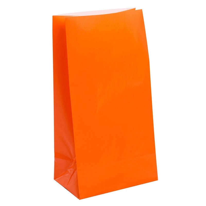 Unique Vibrant Orange Paper Party Bags (Pack of 12) - Premium Quality, Perfect for Celebrations & Gifts - Image 1