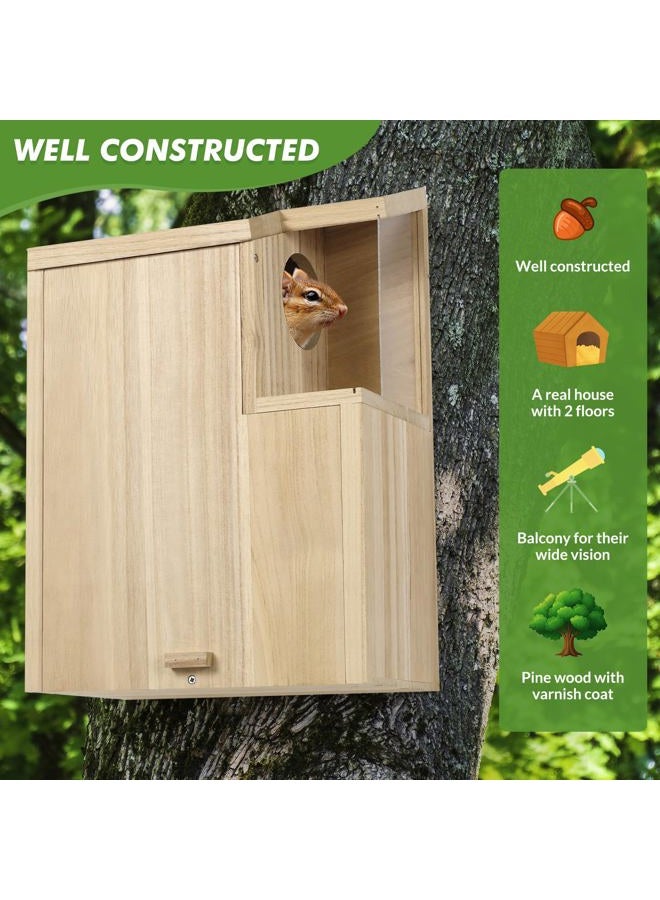 Sundia Large Squirrel Family House Pine with Coating Nesting Wooden Box for Breeding Living - Image 4
