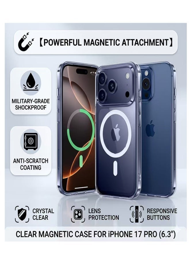 جراب iPhone 17 Pro، غطاء مغناطيسي شفاف لهاتف iPhone 17 Pro، جراب هاتف واقٍ مضاد للخدش والصدمات لهاتف iPhone 17 Pro مقاس 6.3 بوصة - Image 1