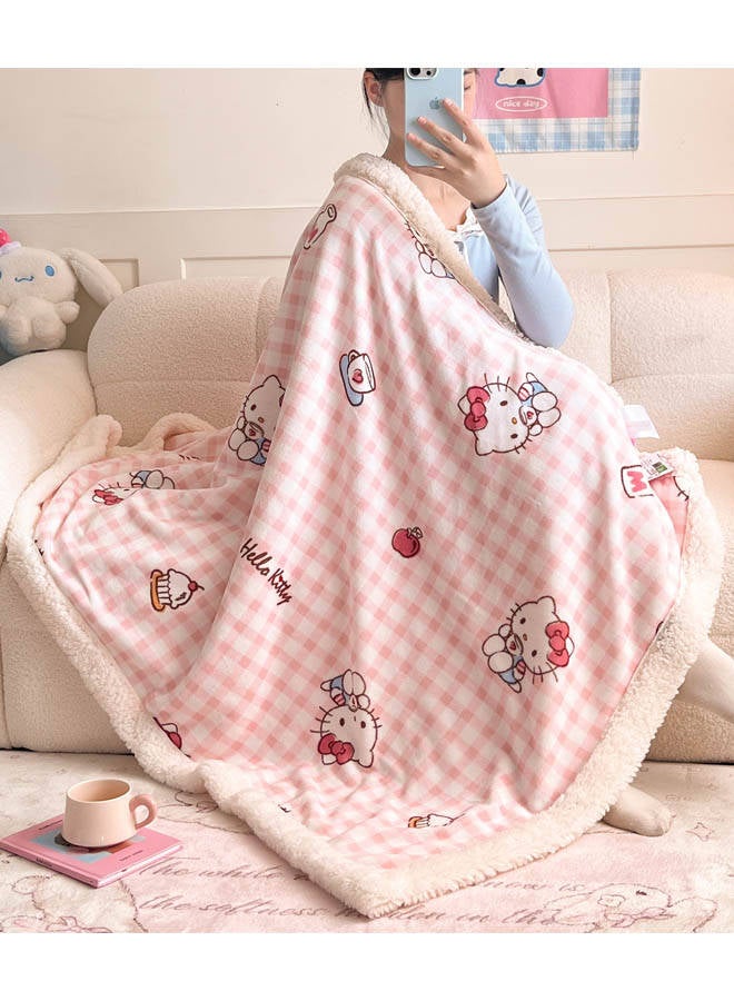 Sanrio Cartoon Hello Kitty pattern double-sided thick wool blanket, for kindergarten nap time, sofa blanket (Size: 70cm x 100cm) - Image 1