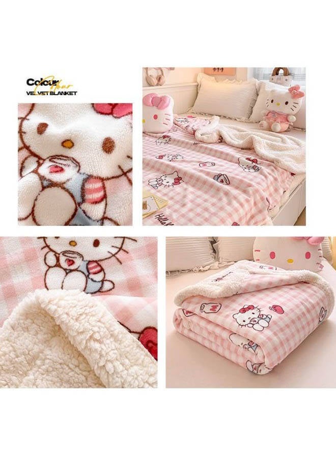Sanrio Cartoon Hello Kitty pattern double-sided thick wool blanket, for kindergarten nap time, sofa blanket (Size: 70cm x 100cm) - Image 3