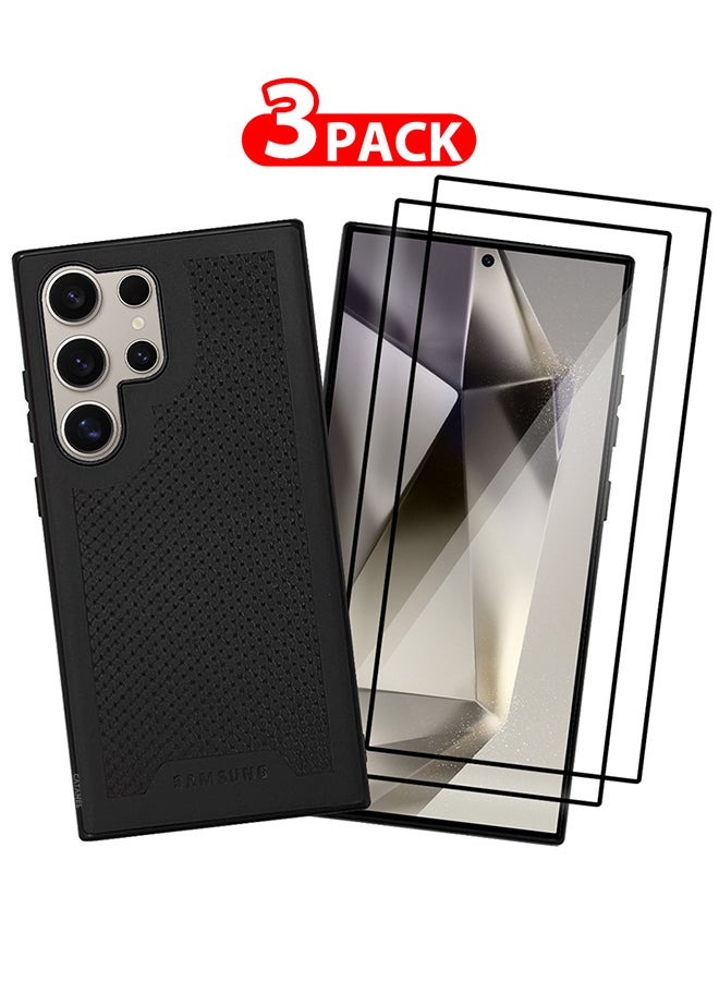 CATANES 3 Pack For Samsung Galaxy S24 Ultra Case and 2 Screen Protectors Anti-slip Textured Design Scratch Resistant Shock Absorbing Case Cover Black - Image 1