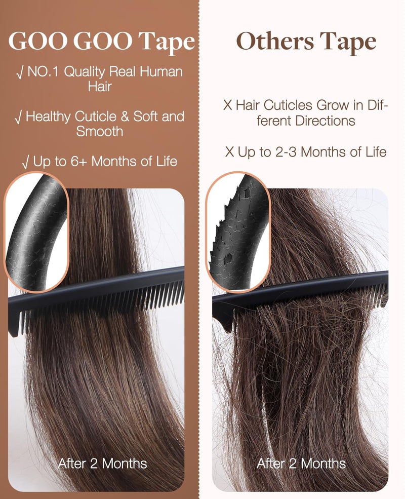 Goo-Goo GOO GOO Invisi Edge Tape in Hair Extensions Human Hair, 4/27/4 Balayage Chocolate Brown to Caramel Blonde 20pcs 18inch 50g, Virgin Remy Hair, Seamless Injected Tape, Natural Look - Image 4
