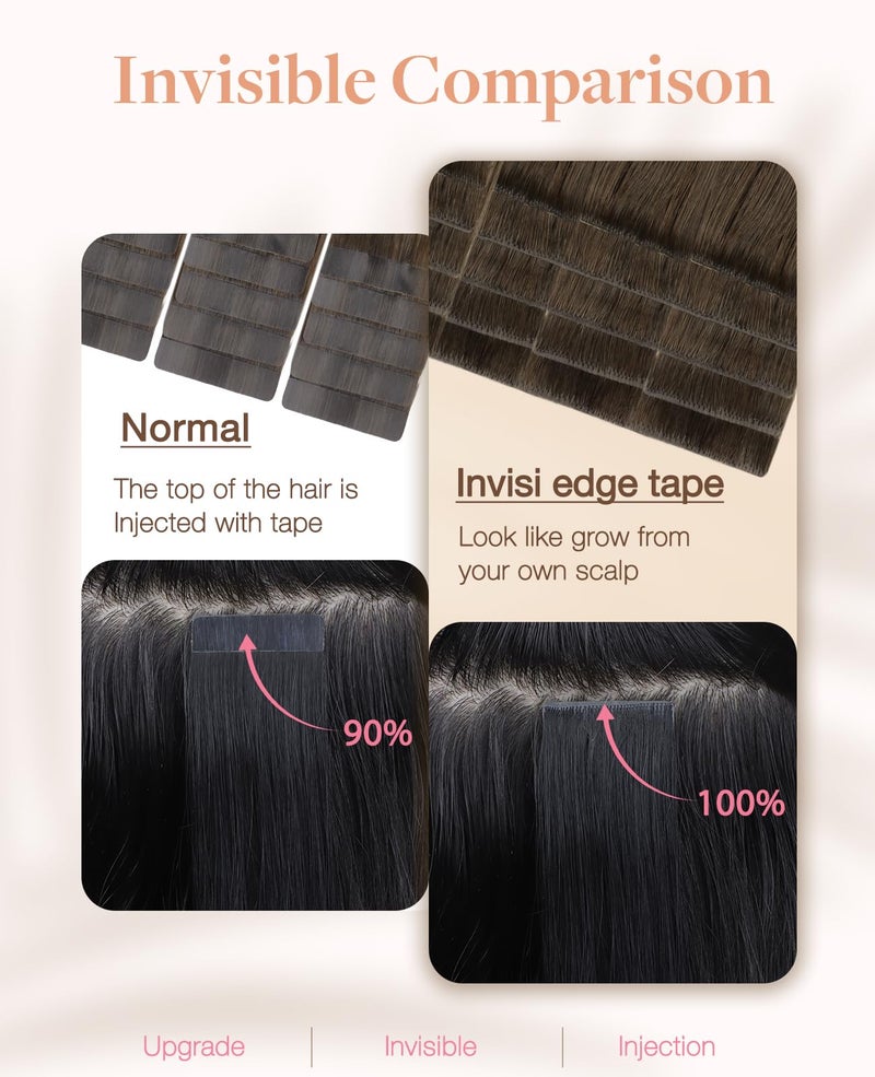 Goo-Goo GOO GOO Invisi Edge Tape in Hair Extensions Human Hair, 4/27/4 Balayage Chocolate Brown to Caramel Blonde 20pcs 18inch 50g, Virgin Remy Hair, Seamless Injected Tape, Natural Look - Image 3