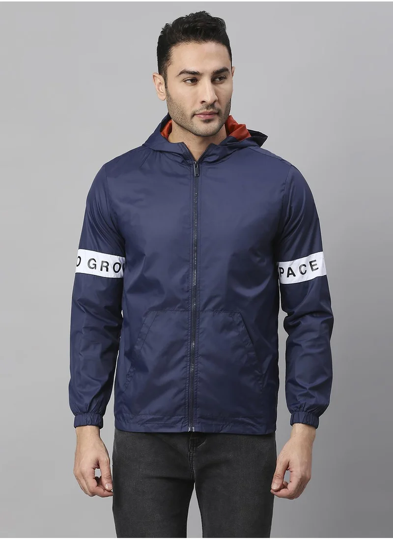 Dennis Lingo Men's Navy 100% Polyester Striped Regular Fit Jacket