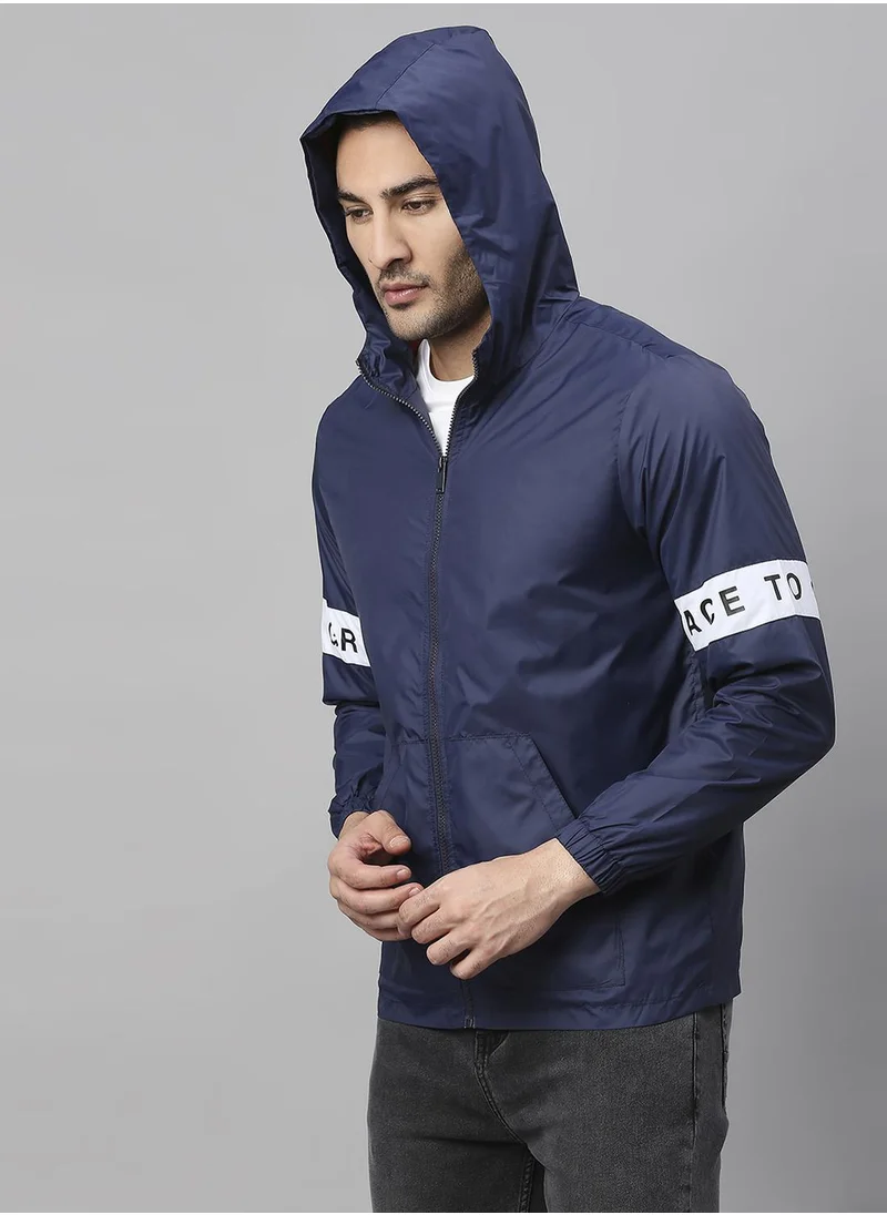 Dennis Lingo Men's Navy 100% Polyester Striped Regular Fit Jacket