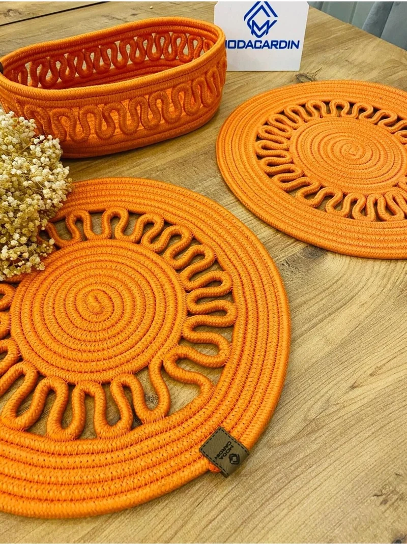 BDZ Deri BDZ Leather Jute Wicker American Service Plate and Basket 3 Pieces