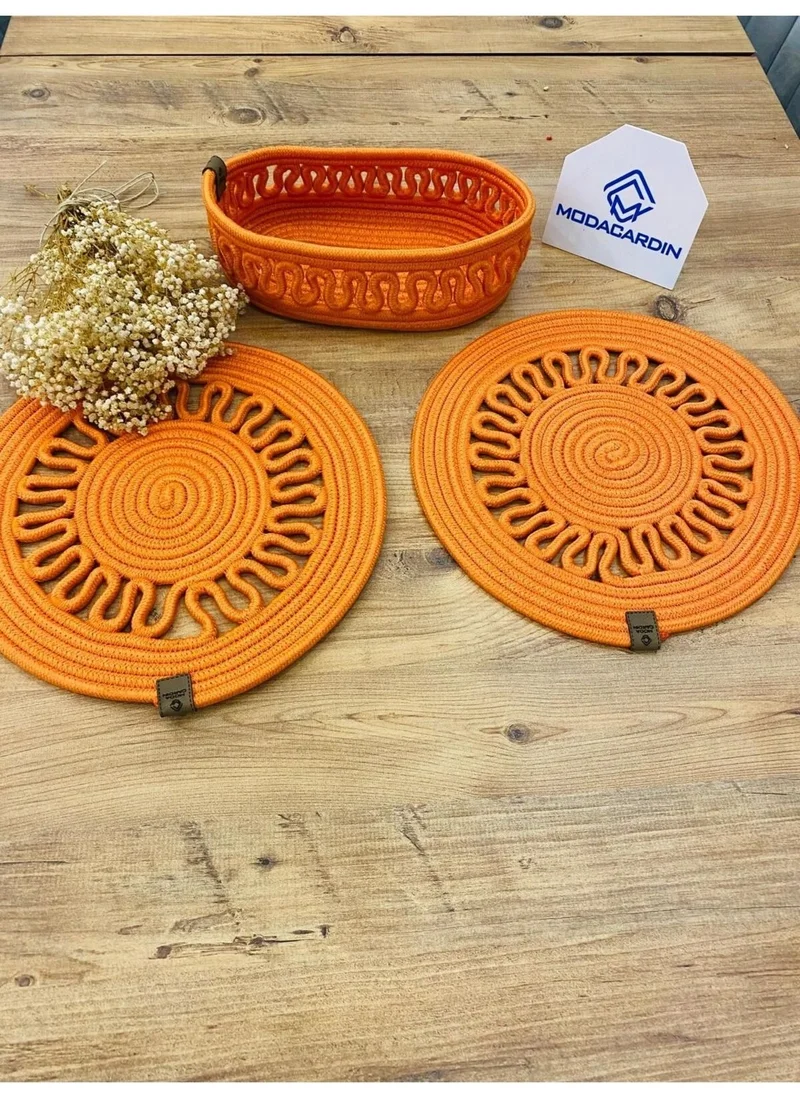 BDZ Deri BDZ Leather Jute Wicker American Service Plate and Basket 3 Pieces