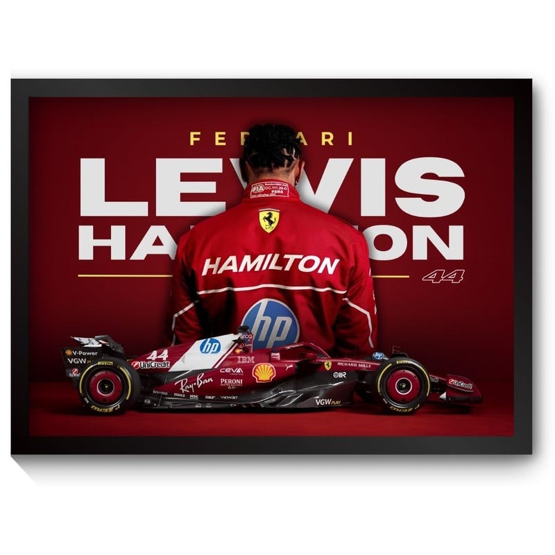 Funk You Lewis Hamilton Poster Ferrari F1 Poster | Framed Ferrari F1 Car A4 Sized (31 x 23 cm) | Lewis Hamilton Posters | Ferrari Car Frame for Wall, Gift for Boys, Formula 1 Frames | Formula 1 Framed - Image 1