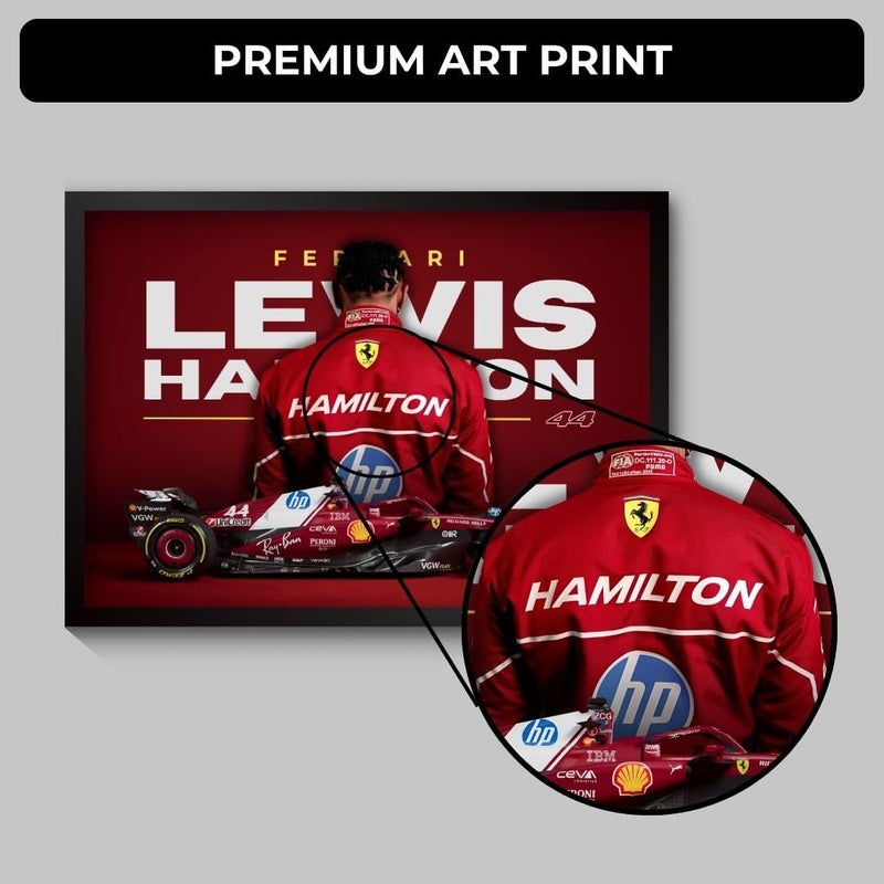 Funk You Lewis Hamilton Poster Ferrari F1 Poster | Framed Ferrari F1 Car A4 Sized (31 x 23 cm) | Lewis Hamilton Posters | Ferrari Car Frame for Wall, Gift for Boys, Formula 1 Frames | Formula 1 Framed - Image 5