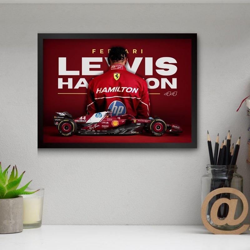 Funk You Lewis Hamilton Poster Ferrari F1 Poster | Framed Ferrari F1 Car A4 Sized (31 x 23 cm) | Lewis Hamilton Posters | Ferrari Car Frame for Wall, Gift for Boys, Formula 1 Frames | Formula 1 Framed - Image 2