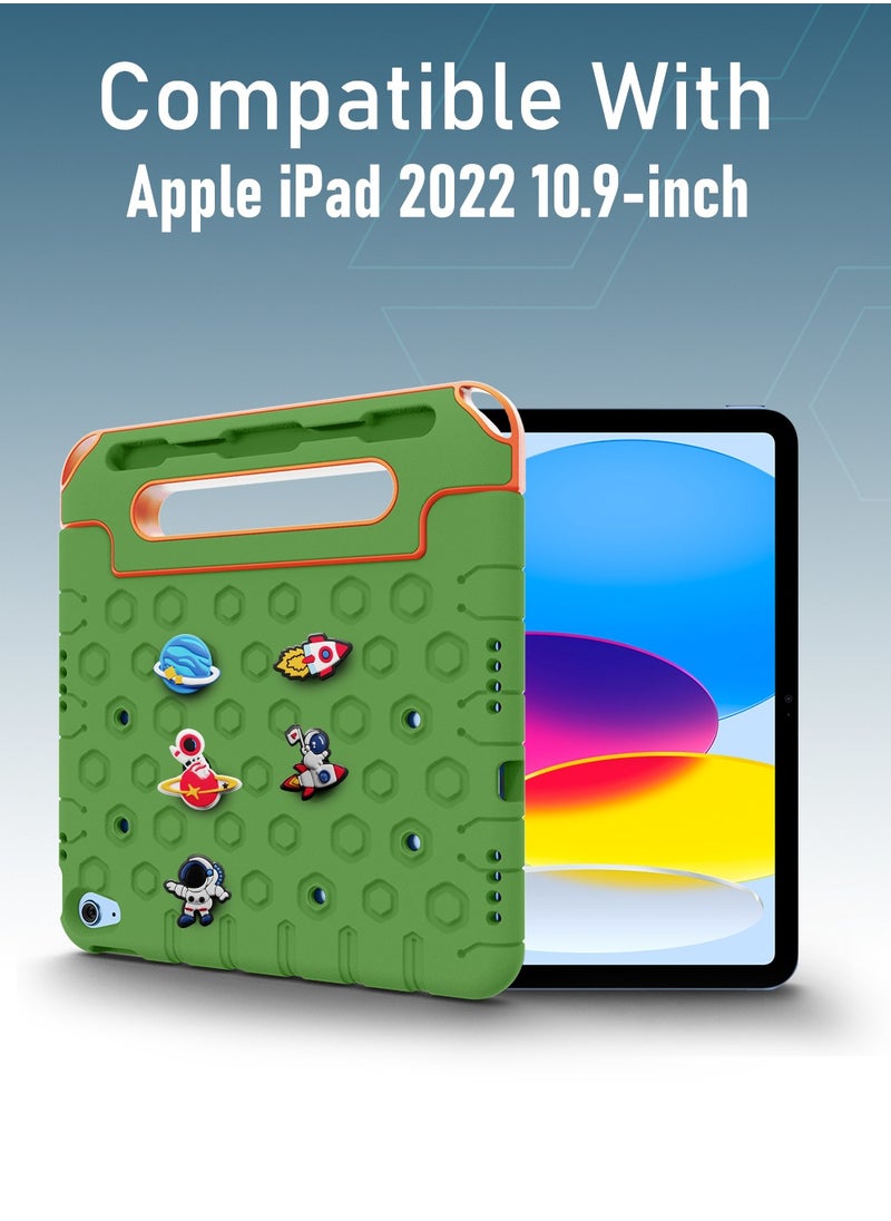 Moxedo - Moxedo Rugged Protective EVA Silicone Kids Case Cover, Shockproof DIY 3D Cartoon Pattern with Pencil Holder, Stand and Handle Grip Compatible for Apple iPad 2022 (10th Gen) 10.9 inch – Green - Image 1