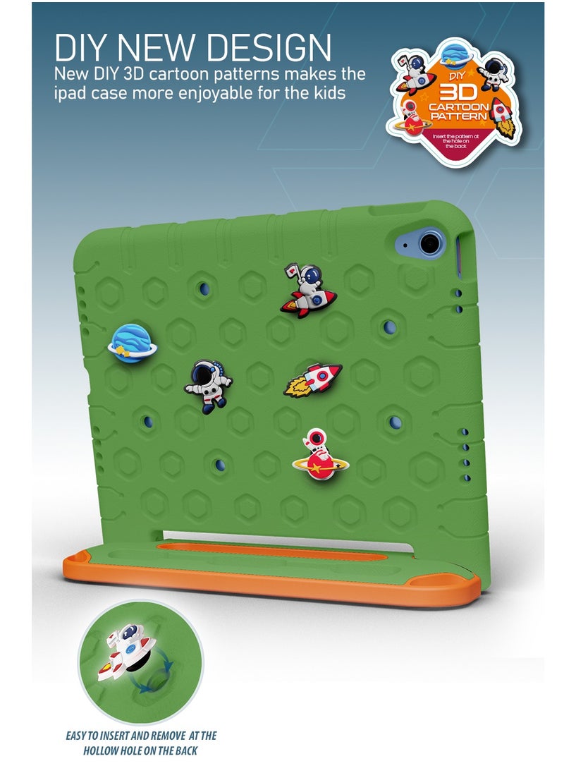 Moxedo - Moxedo Rugged Protective EVA Silicone Kids Case Cover, Shockproof DIY 3D Cartoon Pattern with Pencil Holder, Stand and Handle Grip Compatible for Apple iPad 2022 (10th Gen) 10.9 inch – Green - Image 1