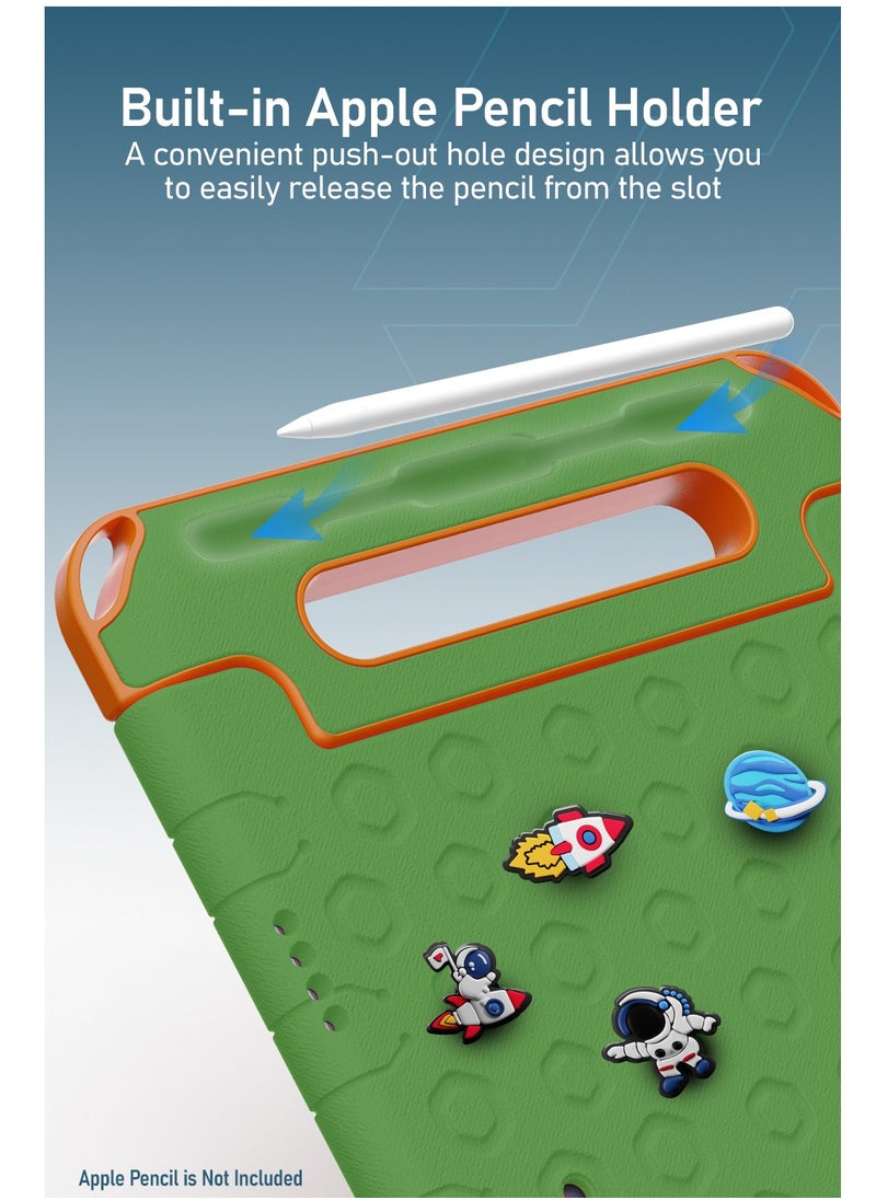 Moxedo - Moxedo Rugged Protective EVA Silicone Kids Case Cover, Shockproof DIY 3D Cartoon Pattern with Pencil Holder, Stand and Handle Grip Compatible for Apple iPad 2022 (10th Gen) 10.9 inch – Green - Image 1