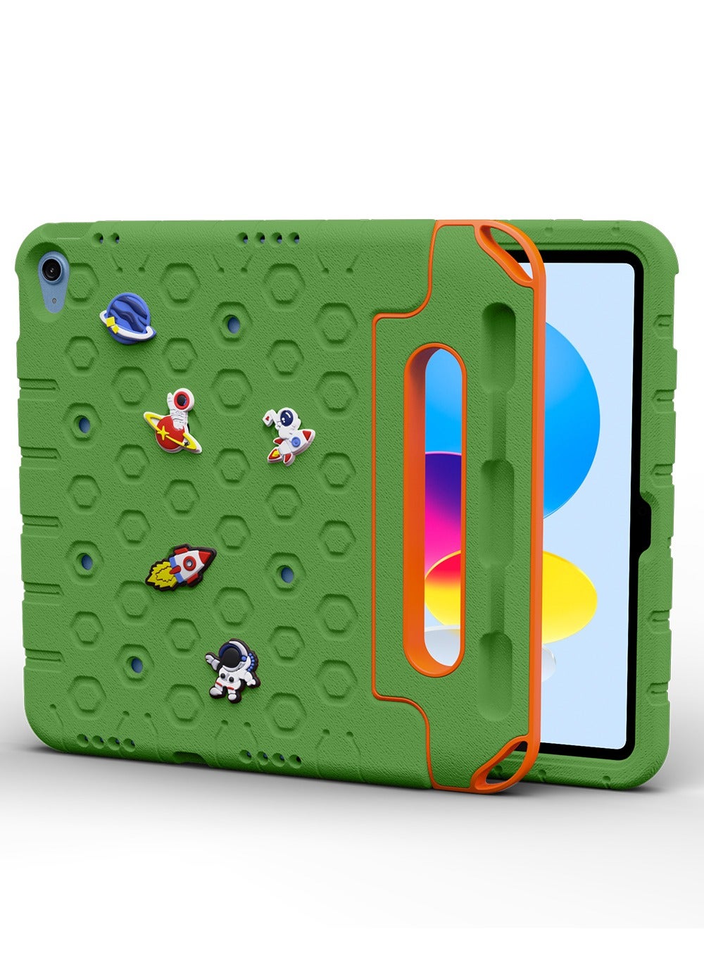 Moxedo Rugged Protective EVA Silicone Kids Case Cover, Shockproof DIY 3D Cartoon Pattern with Pencil Holder, Stand and Handle Grip Compatible for Apple iPad 2022 (10th Gen) 10.9 inch – Green