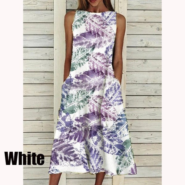 Cross-border Direct European and American Womens 2021 Summer New Dress Floral Print Elegant Dress for Women Beige