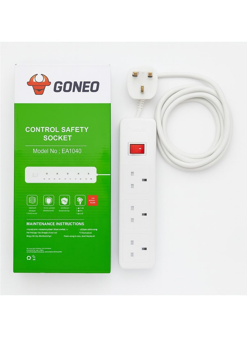 جونيو مشترك كهربائي GONEO رباعي المنافذ مع زر تحكم – كابل 5 أمتار، حماية من الحمل الزائد، تصميم بريطاني حديث، طاقة حتى 13 أمبير (موديل EA1040-50) - Image 2