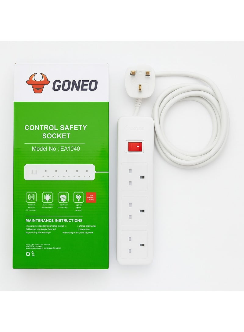 جونيو مشترك كهربائي GONEO رباعي المنافذ مع زر تحكم – كابل 5 أمتار، حماية من الحمل الزائد، تصميم بريطاني حديث، طاقة حتى 13 أمبير (موديل EA1040-50) - Image 4