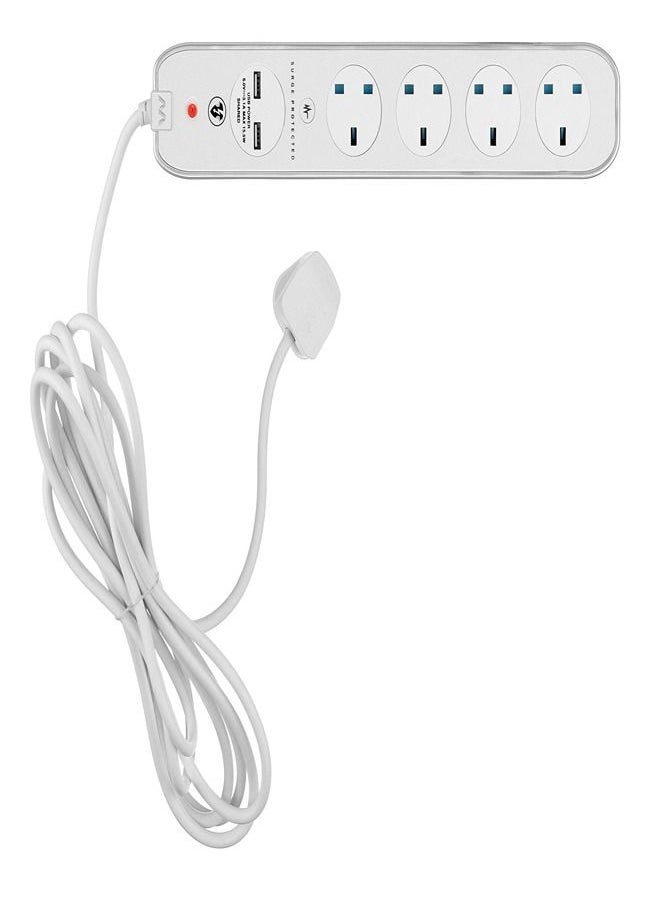 MASTERPLUG High Gloss Power Extension 4 InLine Socket 2 USB 4 M White  - Image 2
