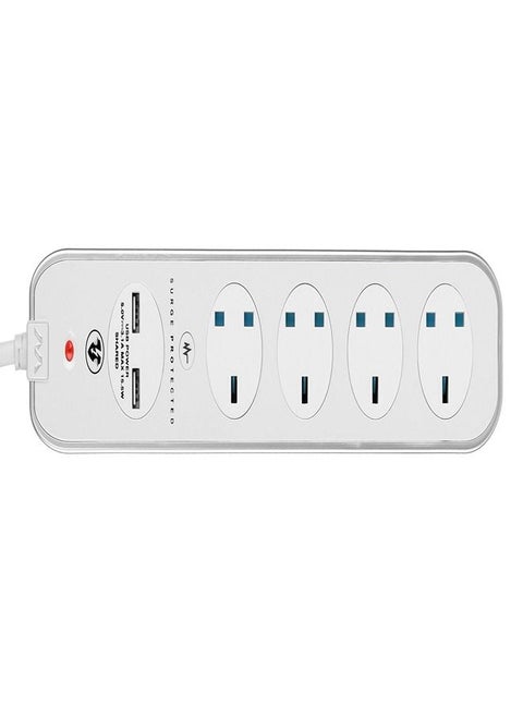 High Gloss Power Extension 4 InLine Socket 2 USB 4 M White