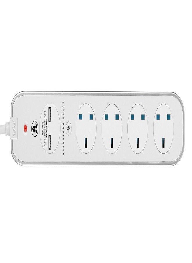 MASTERPLUG High Gloss Power Extension 4 InLine Socket 2 USB 4 M White  - Image 1