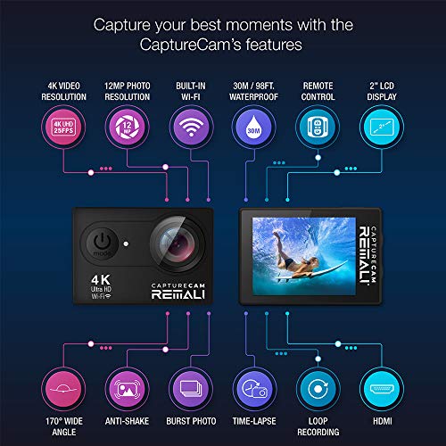 REMALI CaptureCam 4K60FPS Waterproof Action Camera 21-Piece Complete Kit and 3 Batteries — Amazing Family Sports Camera That Captures Best Moments — Great for Baseball, Fishing & Travel Adventures - Image 3