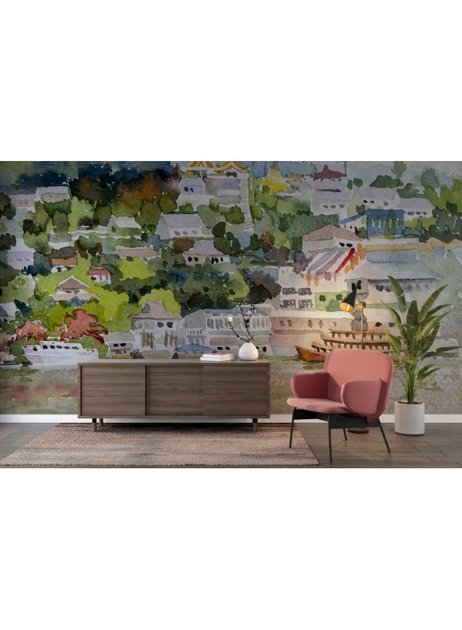 Home Gallery Mekong River Passenger Ship Fabric Wallpaper Covers An Area ​​Up To 4.2Mx3M With Adhesive  And Smoothing Tool - Image 1