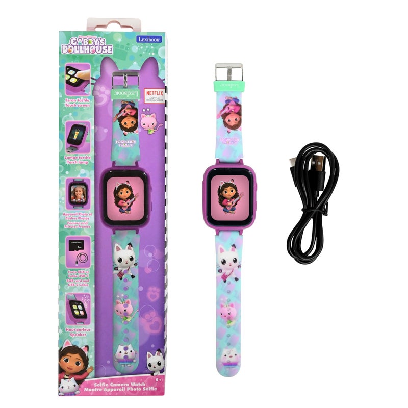 Lexibook, Gabby's Dollhouse, Selfie camera watch, HD touch screen, 720p camera, MP3 player, Built-in speaker, Dictaphone, Pedometer, 5 games, Pink/blue, DMW070GDH - Image 1
