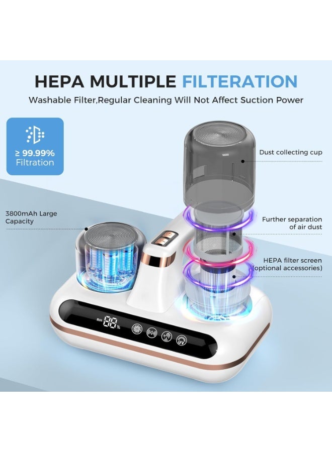 5-in-1 Wireless Mattress Vacuum Cleaner with LED Display  Portable Handheld Bed Vacuum  14Kpa Powerful Suction & UV-C Light Mattress Cleaner  for Dust & Pet Hair - Image 5