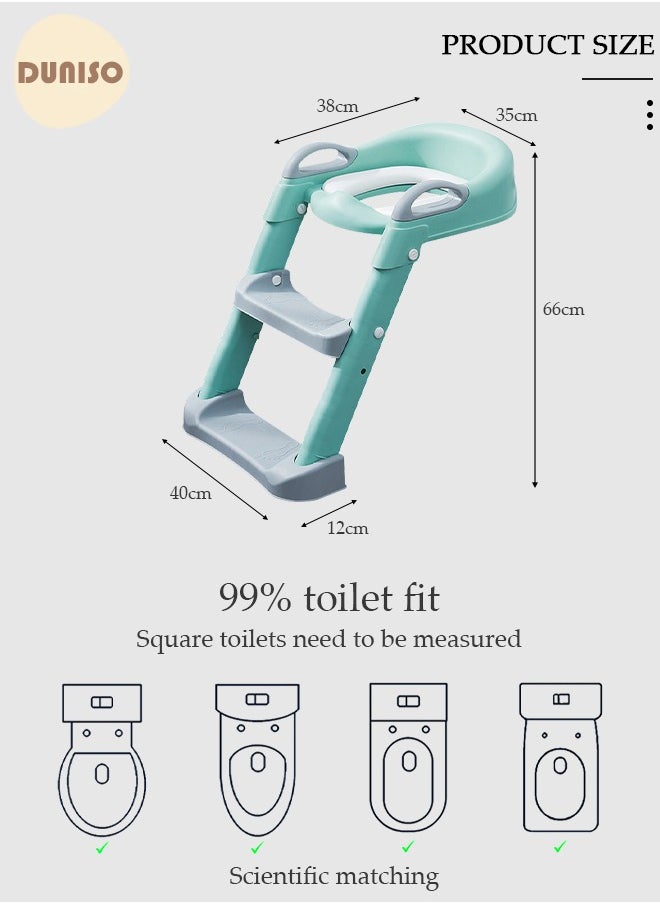 DUNISO Kids' Potty Training Toilet Seat , Toddler Toilet Seat With Step Stool Ladder, Foldable Toddler Potty Seat For Toilet With Non-Slip Design, Adjustable Height For Baby Kids 2 To 5 Years Boys Girls Green  - Image 4