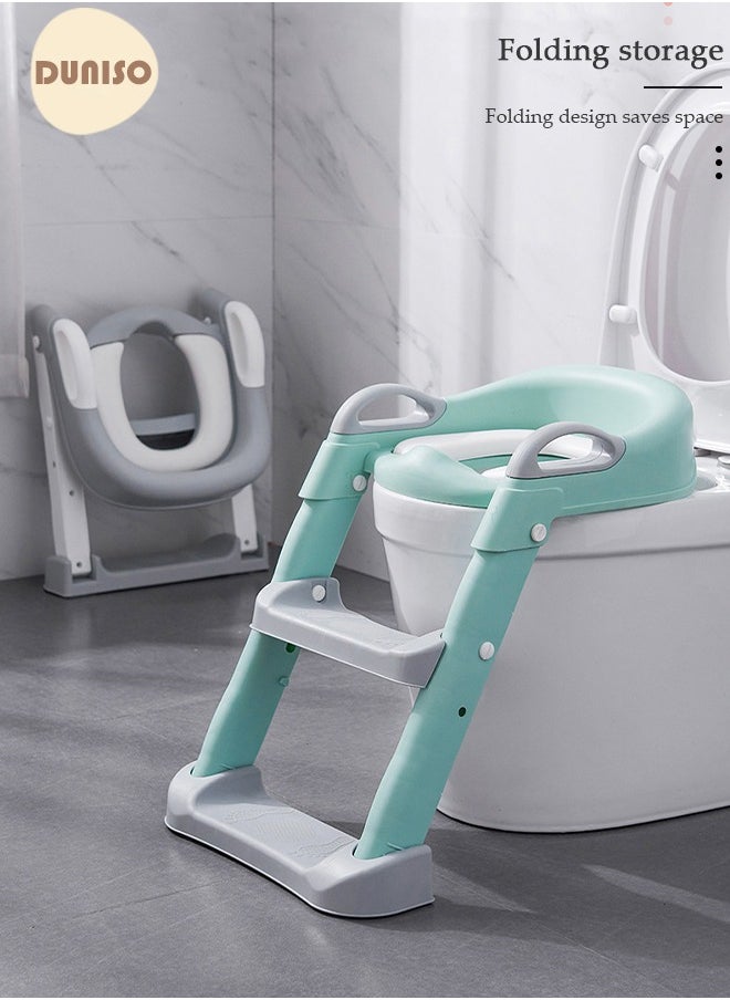 DUNISO Kids' Potty Training Toilet Seat , Toddler Toilet Seat With Step Stool Ladder, Foldable Toddler Potty Seat For Toilet With Non-Slip Design, Adjustable Height For Baby Kids 2 To 5 Years Boys Girls Green  - Image 5